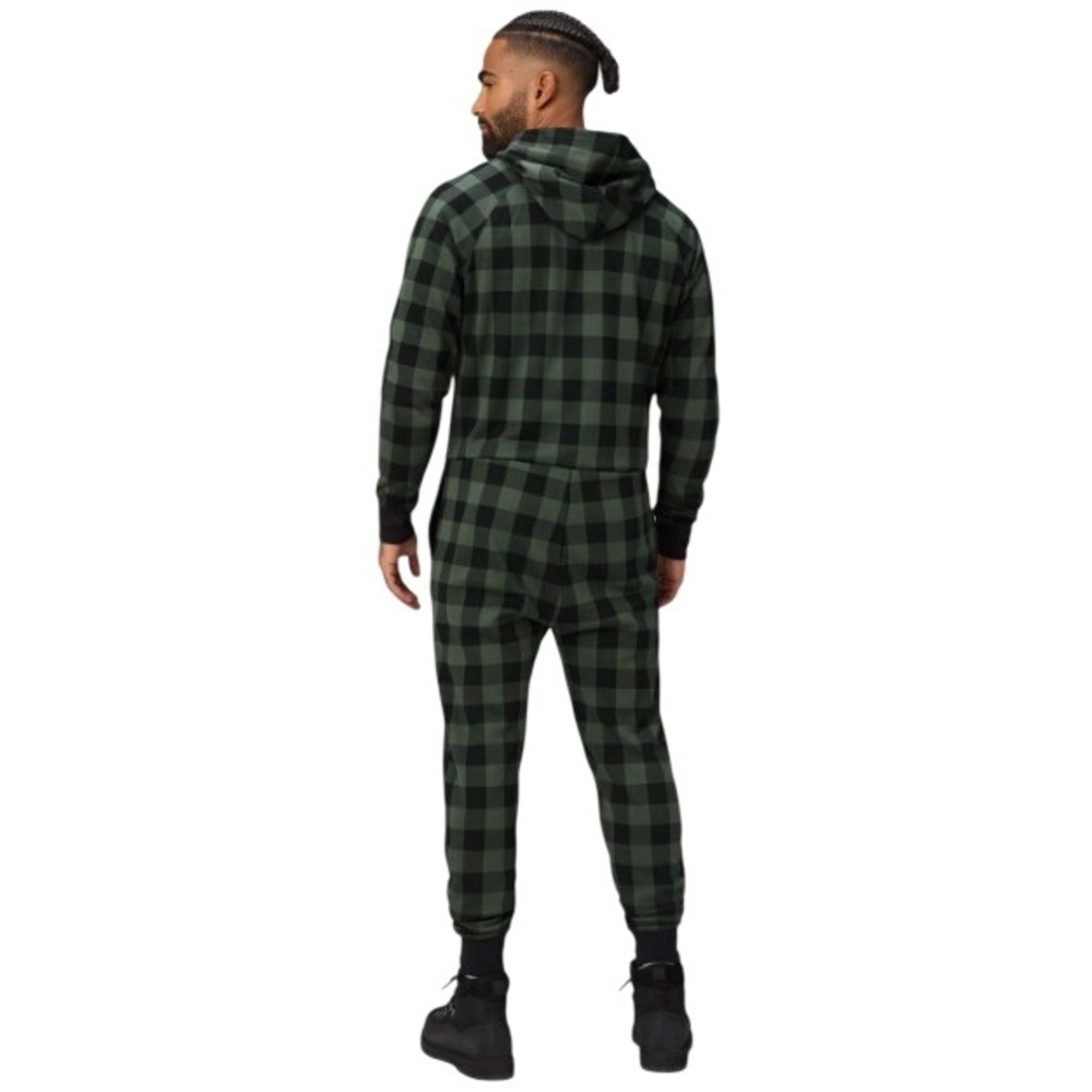 Fabletics Go-To Fleece Hooded Onesie Pine Shadow Buffalo Check Green XXL Mens - Picture 2 of 4